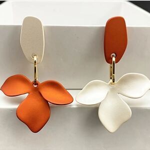 Handmade Plating Colorful Petal Drop Earrings White and Orange